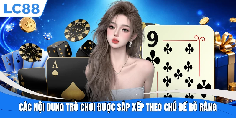 Các nội dung trò chơi được sắp xếp theo chủ đề rõ ràng